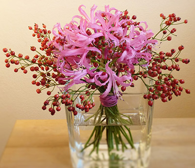 pinker Blumenstrauß mit roten Beeren